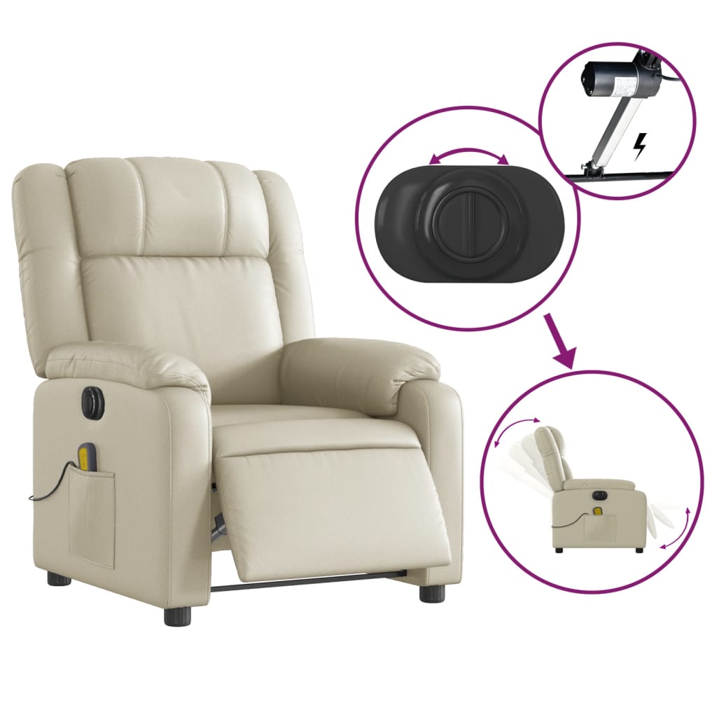 Fauteuil de massage inclinable électrique crème similicuir Fauteuils vidaXL   