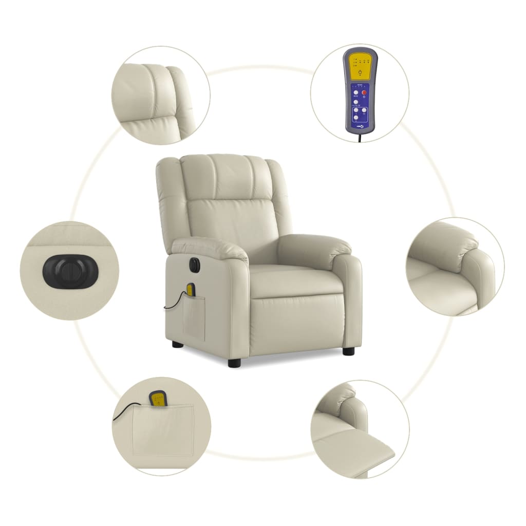 Fauteuil de massage inclinable électrique crème similicuir Fauteuils vidaXL   