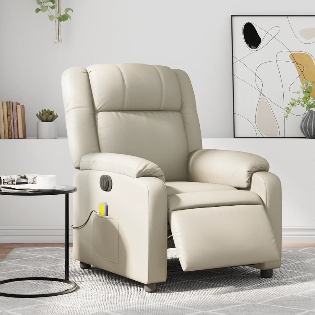 Fauteuil de massage inclinable électrique crème similicuir Fauteuils vidaXL   