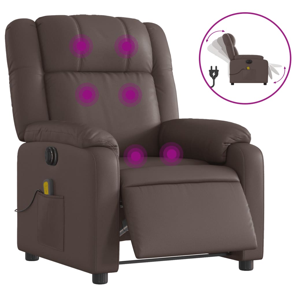 Fauteuil de massage inclinable électrique marron similicuir Fauteuils vidaXL   