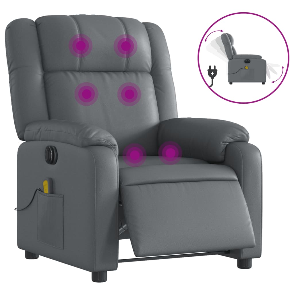 Fauteuil de massage inclinable électrique gris similicuir Fauteuils vidaXL   