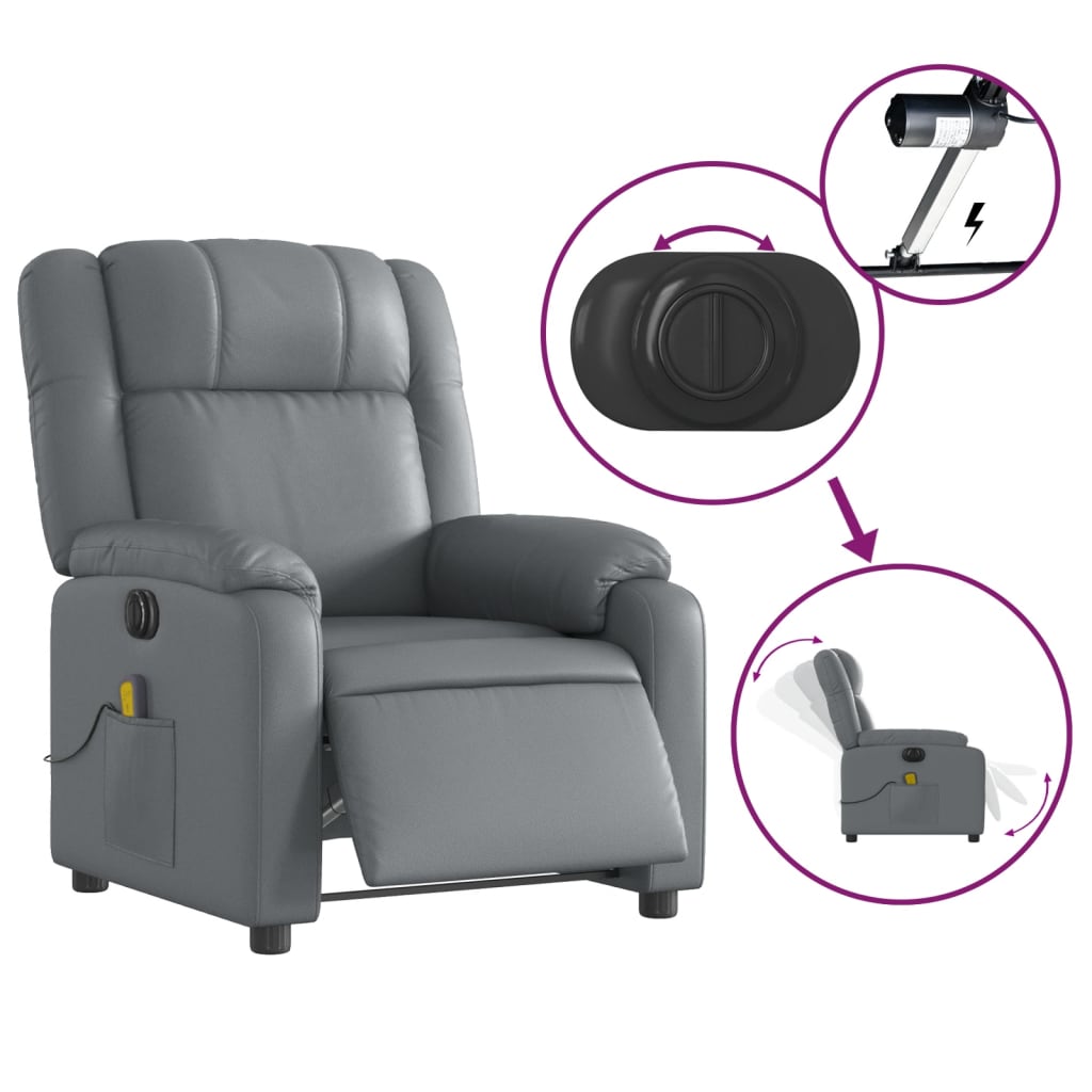 Fauteuil de massage inclinable électrique gris similicuir Fauteuils vidaXL   