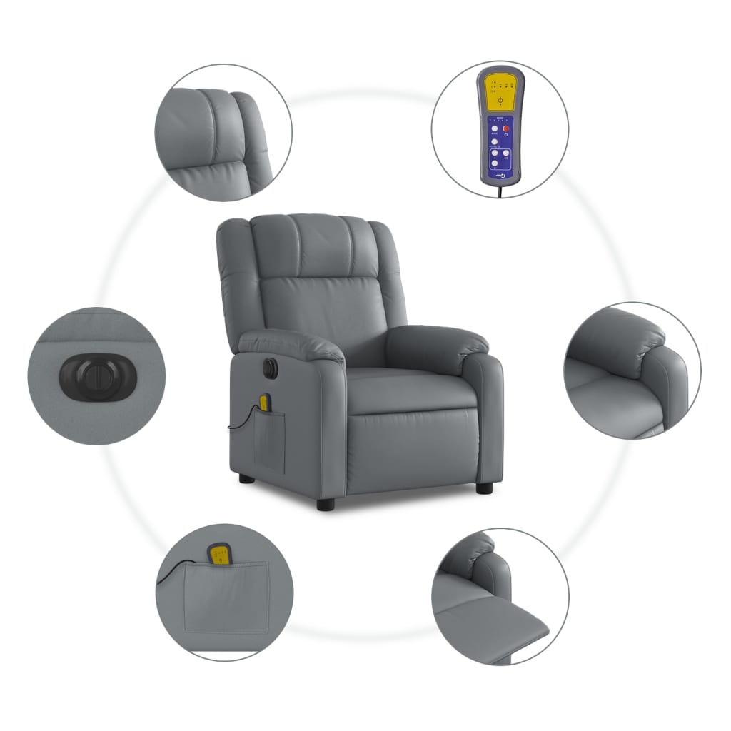 Fauteuil de massage inclinable électrique gris similicuir Fauteuils vidaXL   