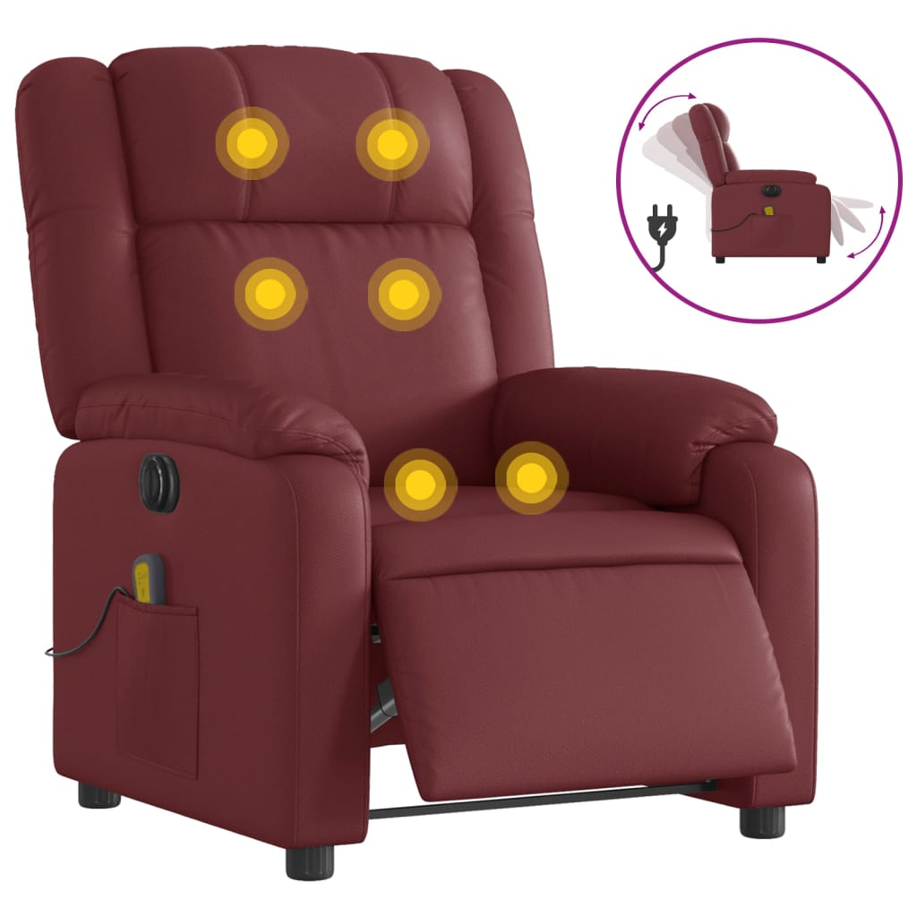 Fauteuil de massage inclinable électrique rouge bordeaux Fauteuils vidaXL   