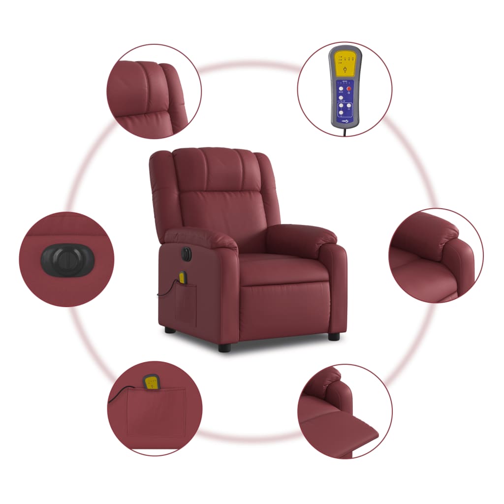 Fauteuil de massage inclinable électrique rouge bordeaux Fauteuils vidaXL   