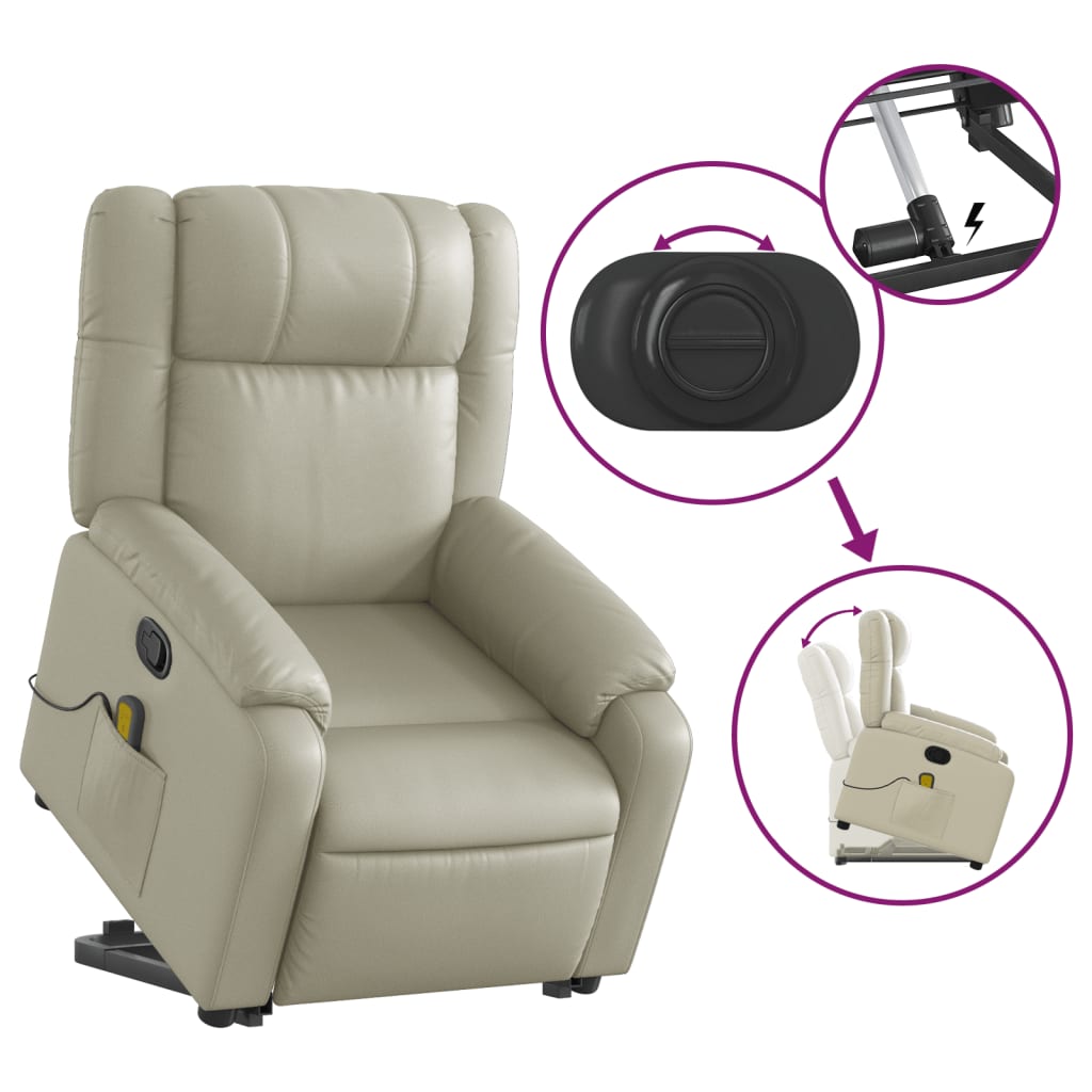 Fauteuil inclinable de massage Crème Similicuir Fauteuils vidaXL   