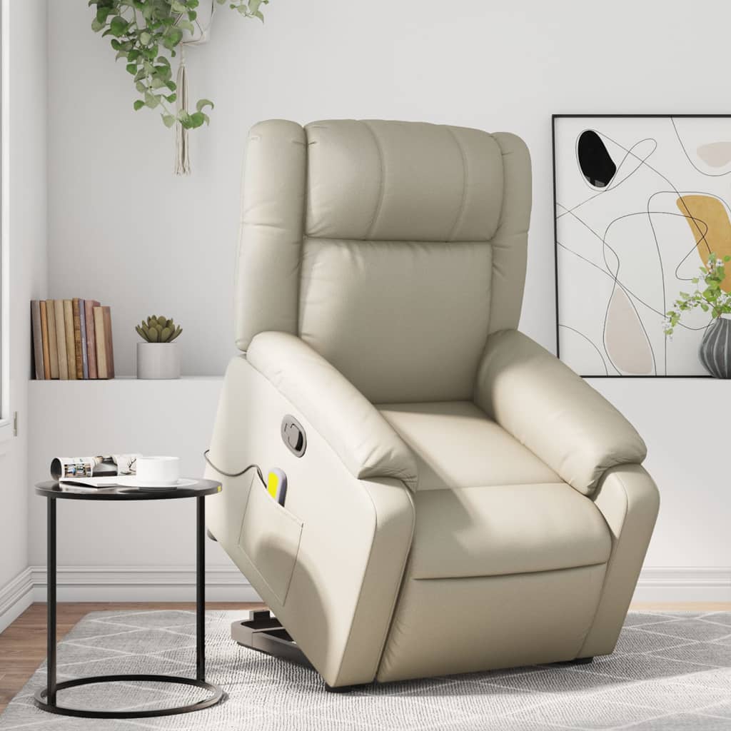 Fauteuil inclinable de massage Crème Similicuir Fauteuils vidaXL   