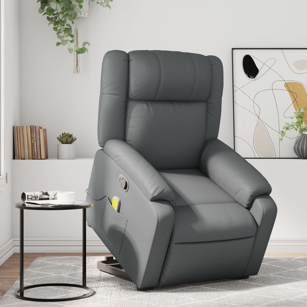 Fauteuil inclinable de massage Gris Similicuir Fauteuils vidaXL   