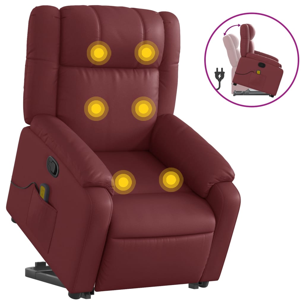 Fauteuil inclinable de massage Rouge bordeaux Similicuir Fauteuils vidaXL   