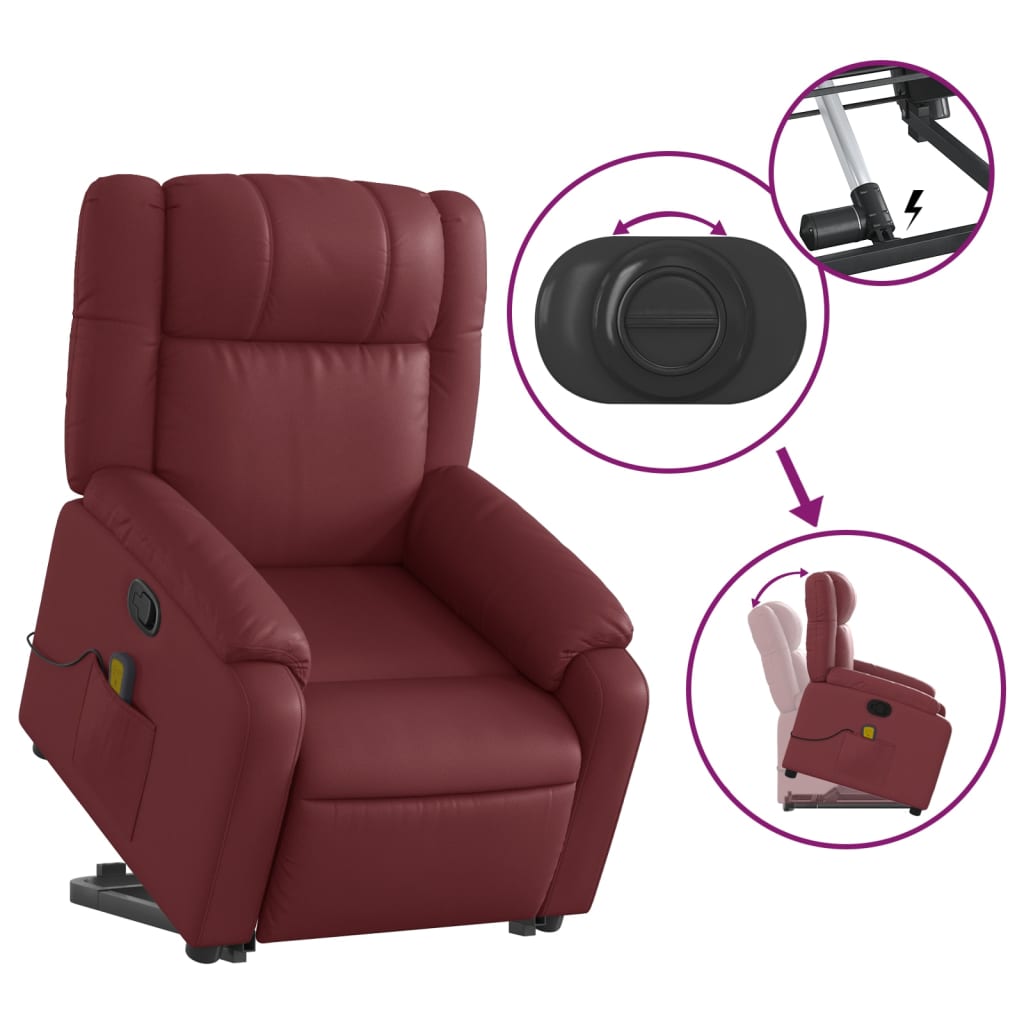 Fauteuil inclinable de massage Rouge bordeaux Similicuir Fauteuils vidaXL   