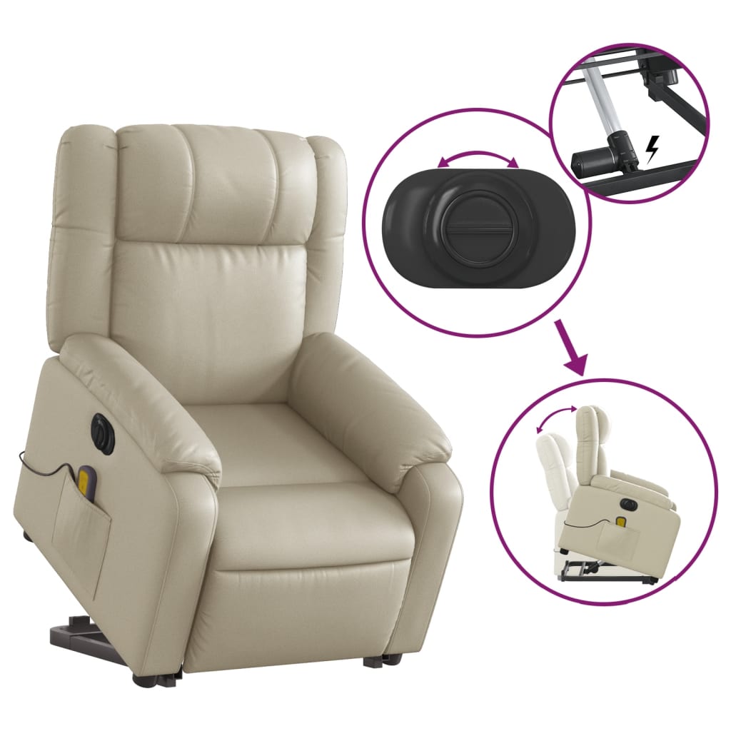 Fauteuil inclinable de massage électrique crème similicuir Fauteuils vidaXL   