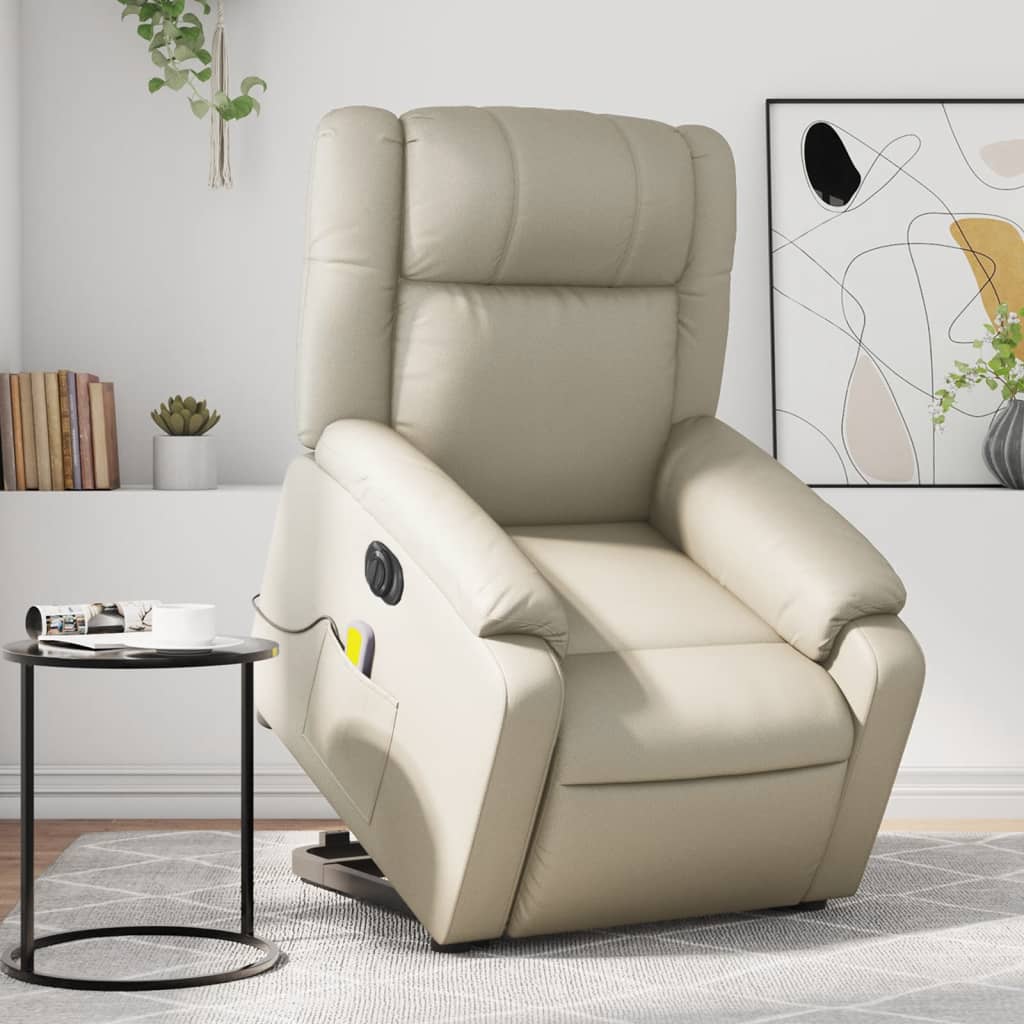 Fauteuil inclinable de massage électrique crème similicuir Fauteuils vidaXL   