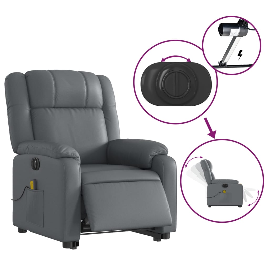 Fauteuil inclinable de massage électrique gris similicuir Fauteuils vidaXL   