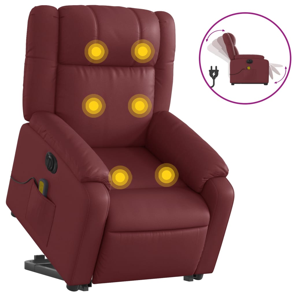 Fauteuil inclinable de massage électrique rouge bordeaux Fauteuils vidaXL   