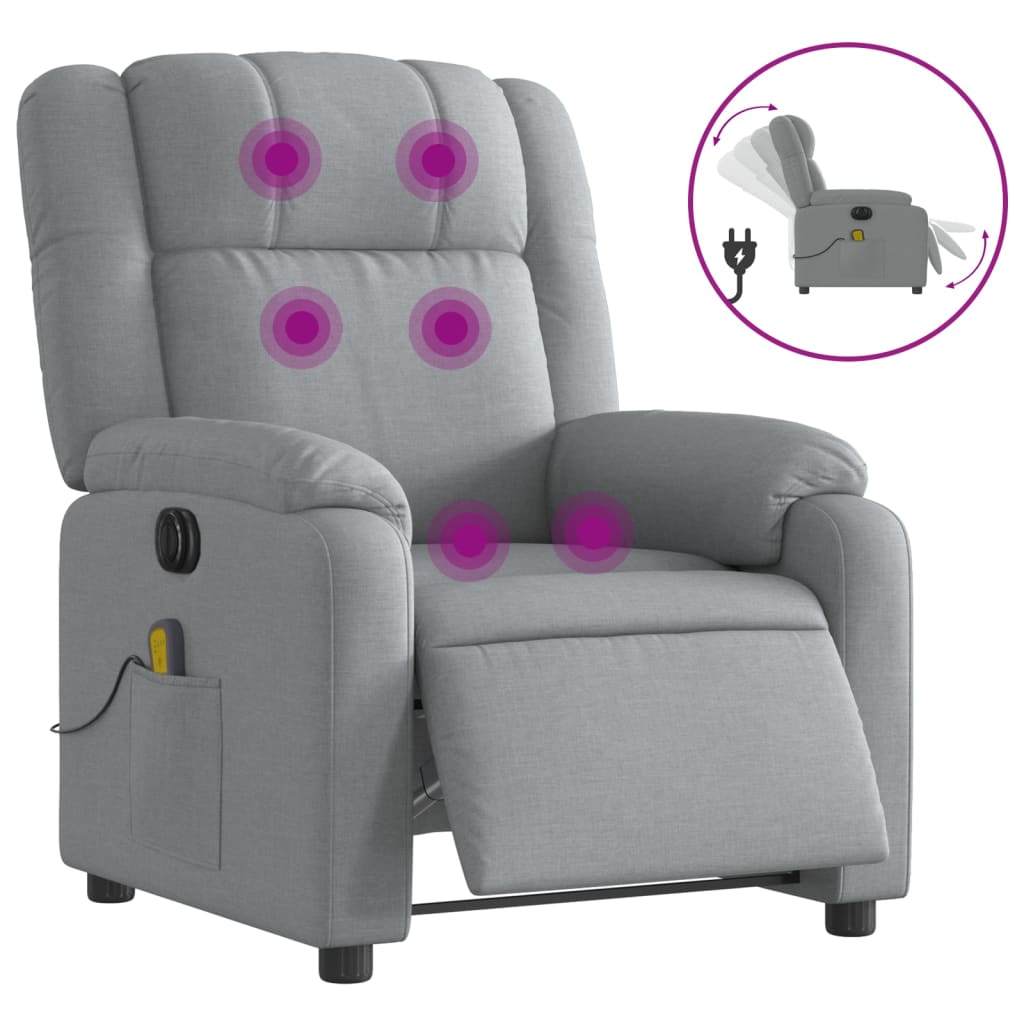 Fauteuil de massage inclinable électrique gris clair tissu Fauteuils vidaXL   