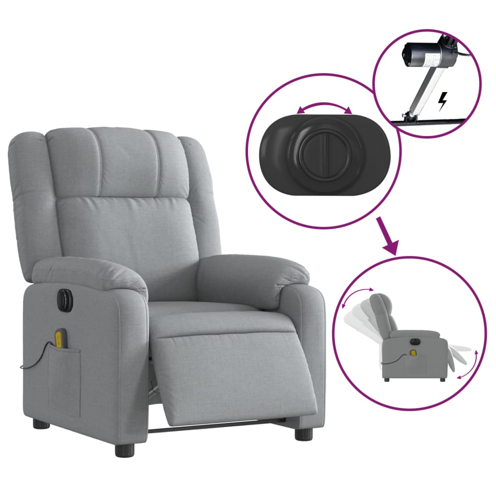 Fauteuil de massage inclinable électrique gris clair tissu Fauteuils vidaXL   