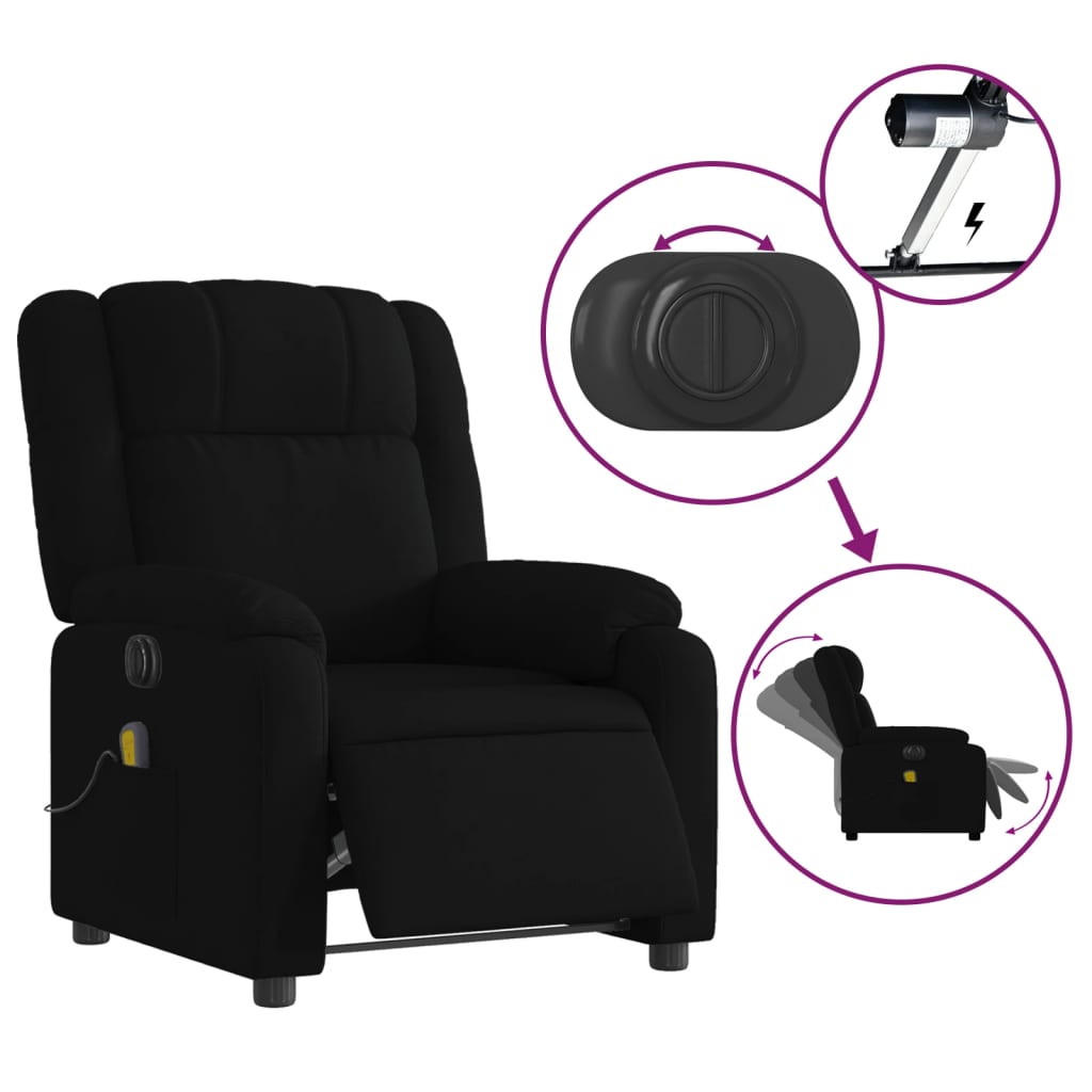 Fauteuil de massage inclinable électrique Noir Tissu Fauteuils vidaXL   