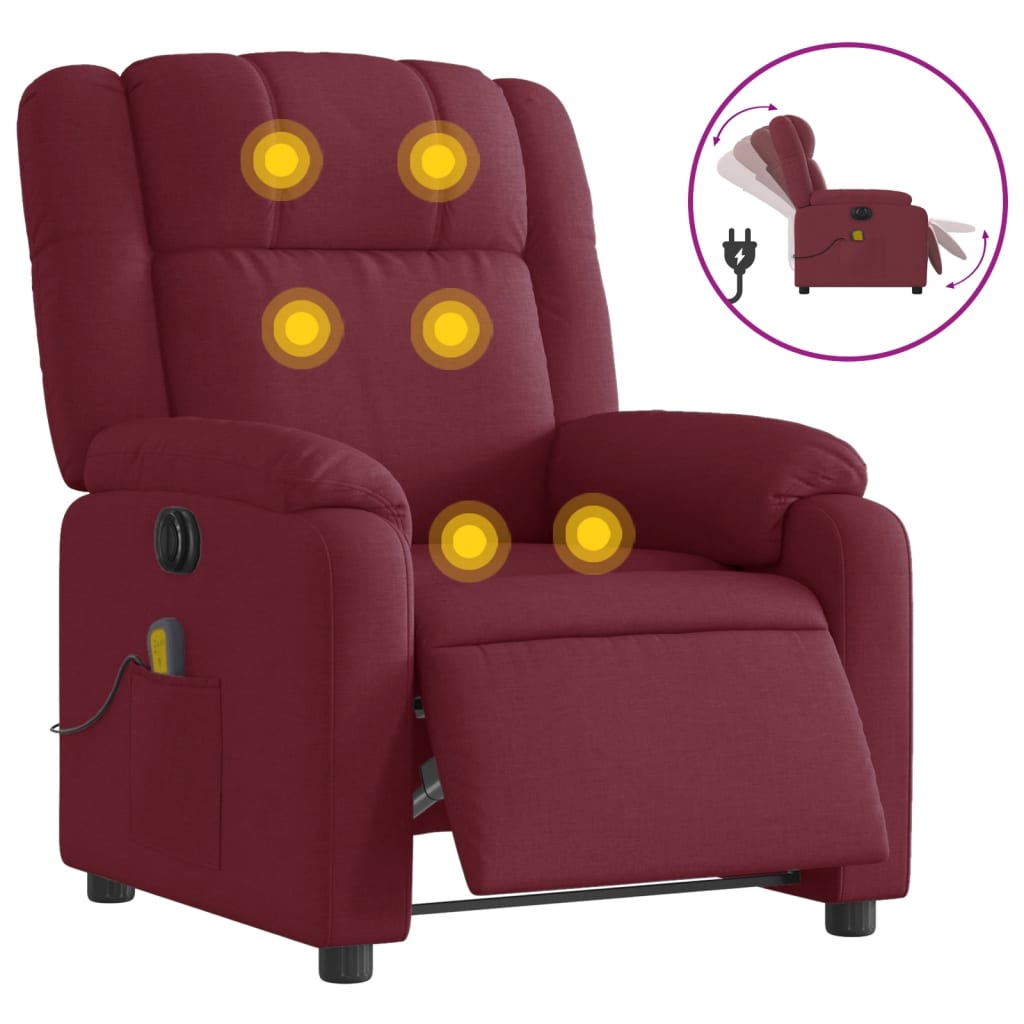 Fauteuil de massage inclinable électrique Rouge bordeaux Tissu Fauteuils vidaXL   