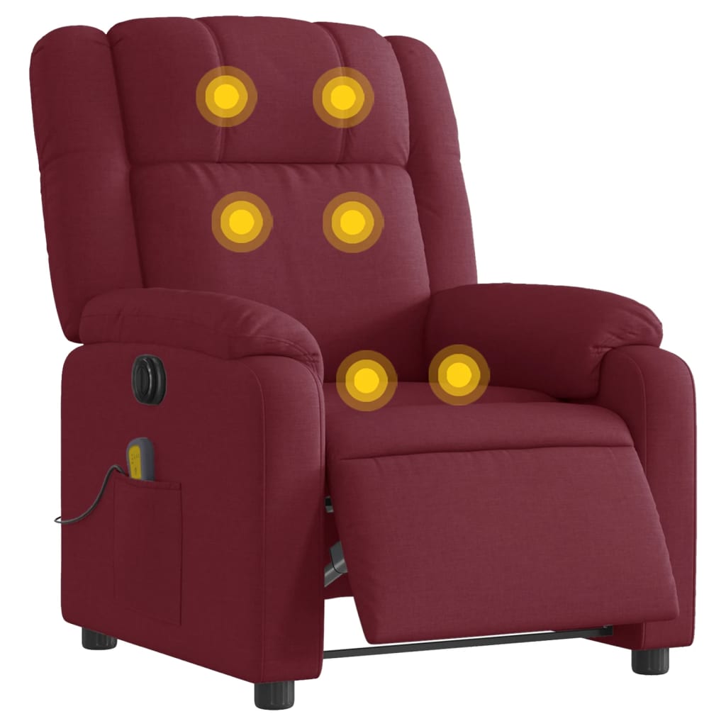 Fauteuil de massage inclinable électrique Rouge bordeaux Tissu Fauteuils vidaXL   