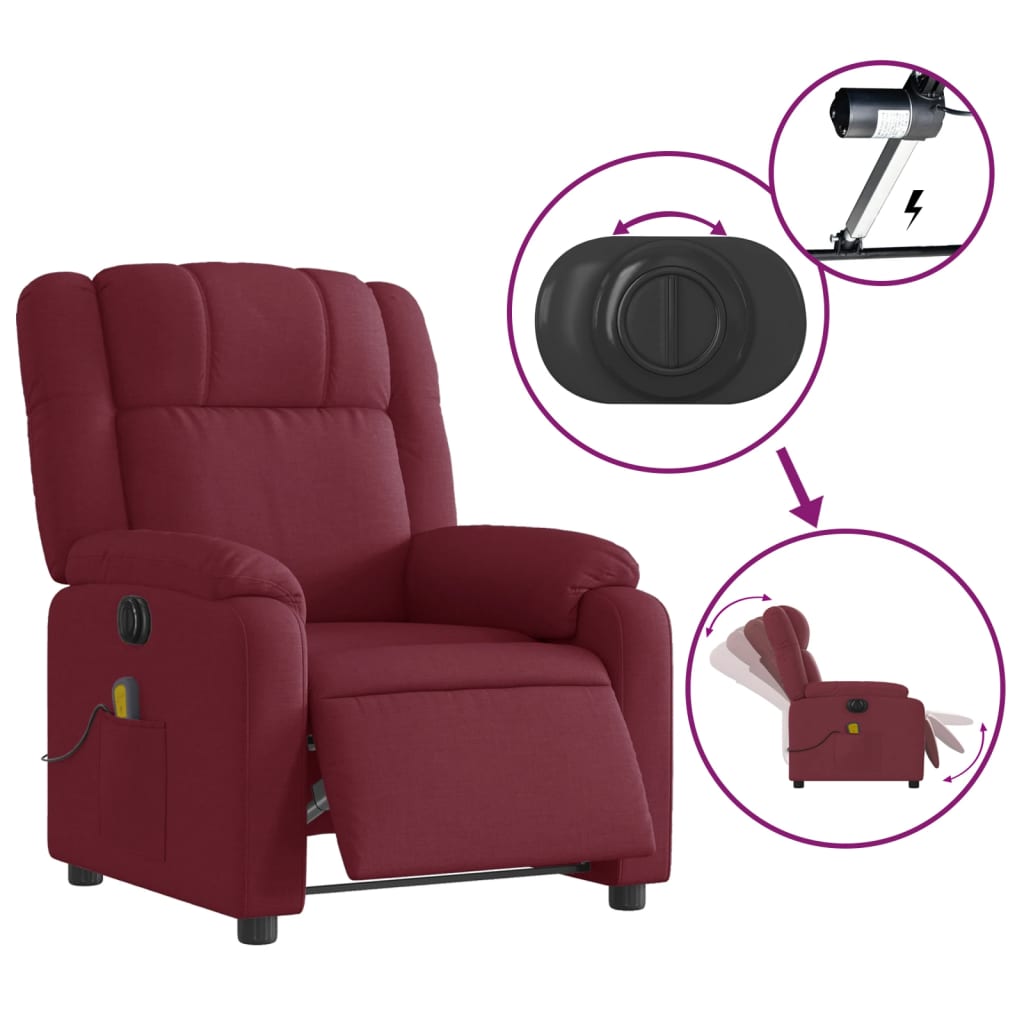 Fauteuil de massage inclinable électrique Rouge bordeaux Tissu Fauteuils vidaXL   