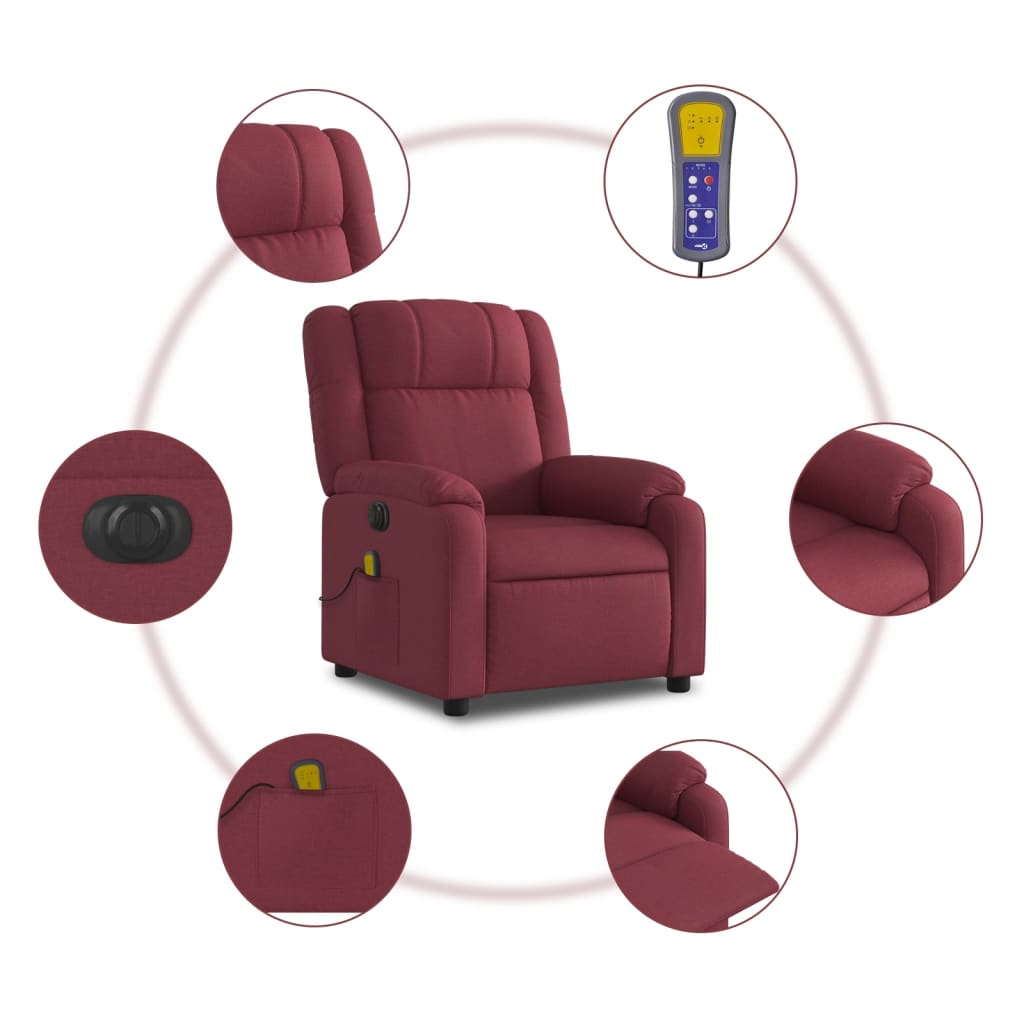 Fauteuil de massage inclinable électrique Rouge bordeaux Tissu Fauteuils vidaXL   