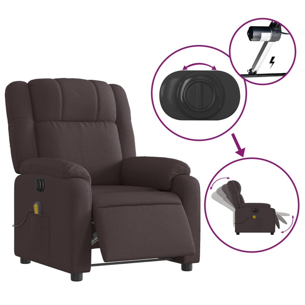 Fauteuil de massage inclinable électrique Marron foncé Tissu Fauteuils vidaXL   