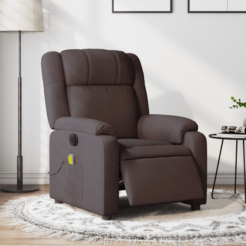 Fauteuil de massage inclinable électrique Marron foncé Tissu Fauteuils vidaXL   