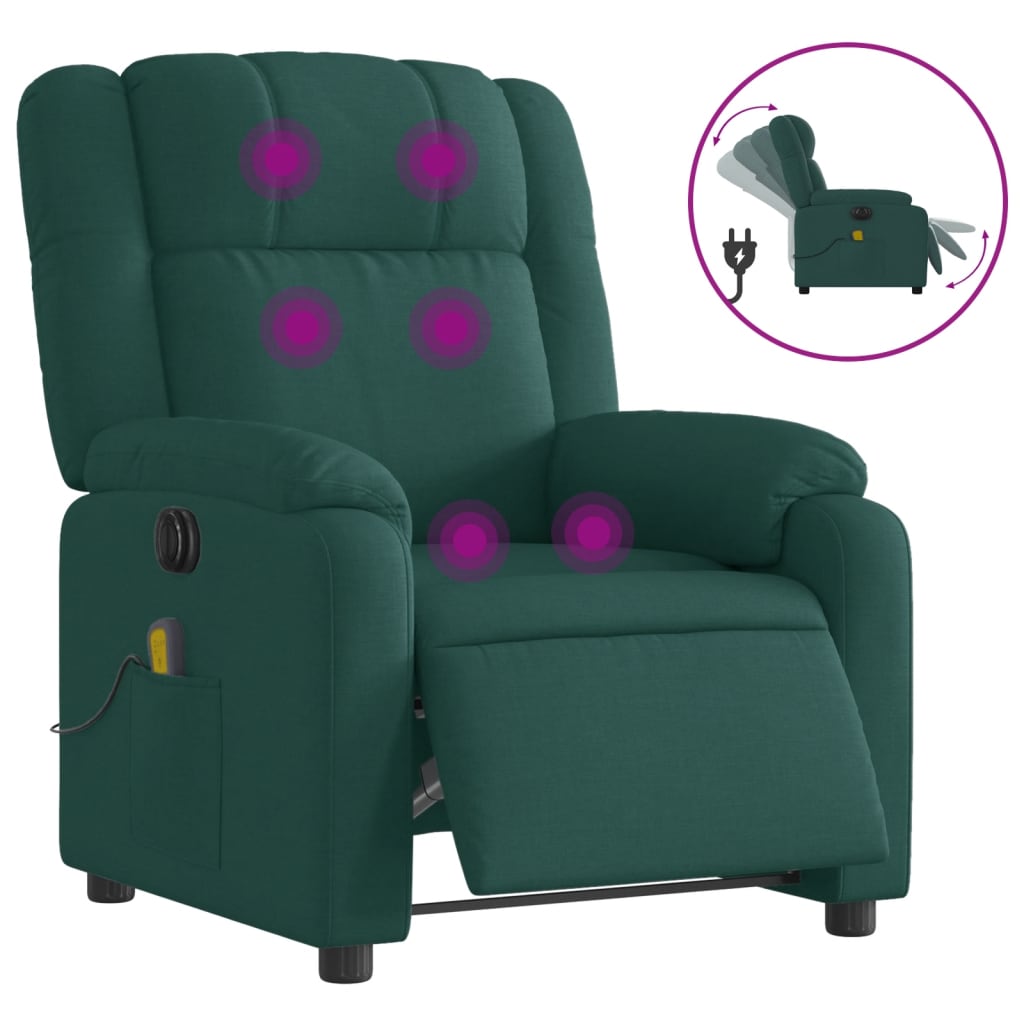 Fauteuil de massage inclinable électrique Vert foncé Tissu Fauteuils vidaXL   