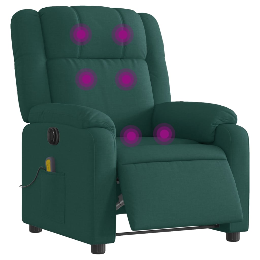 Fauteuil de massage inclinable électrique Vert foncé Tissu Fauteuils vidaXL   