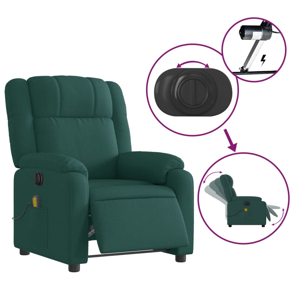 Fauteuil de massage inclinable électrique Vert foncé Tissu Fauteuils vidaXL   