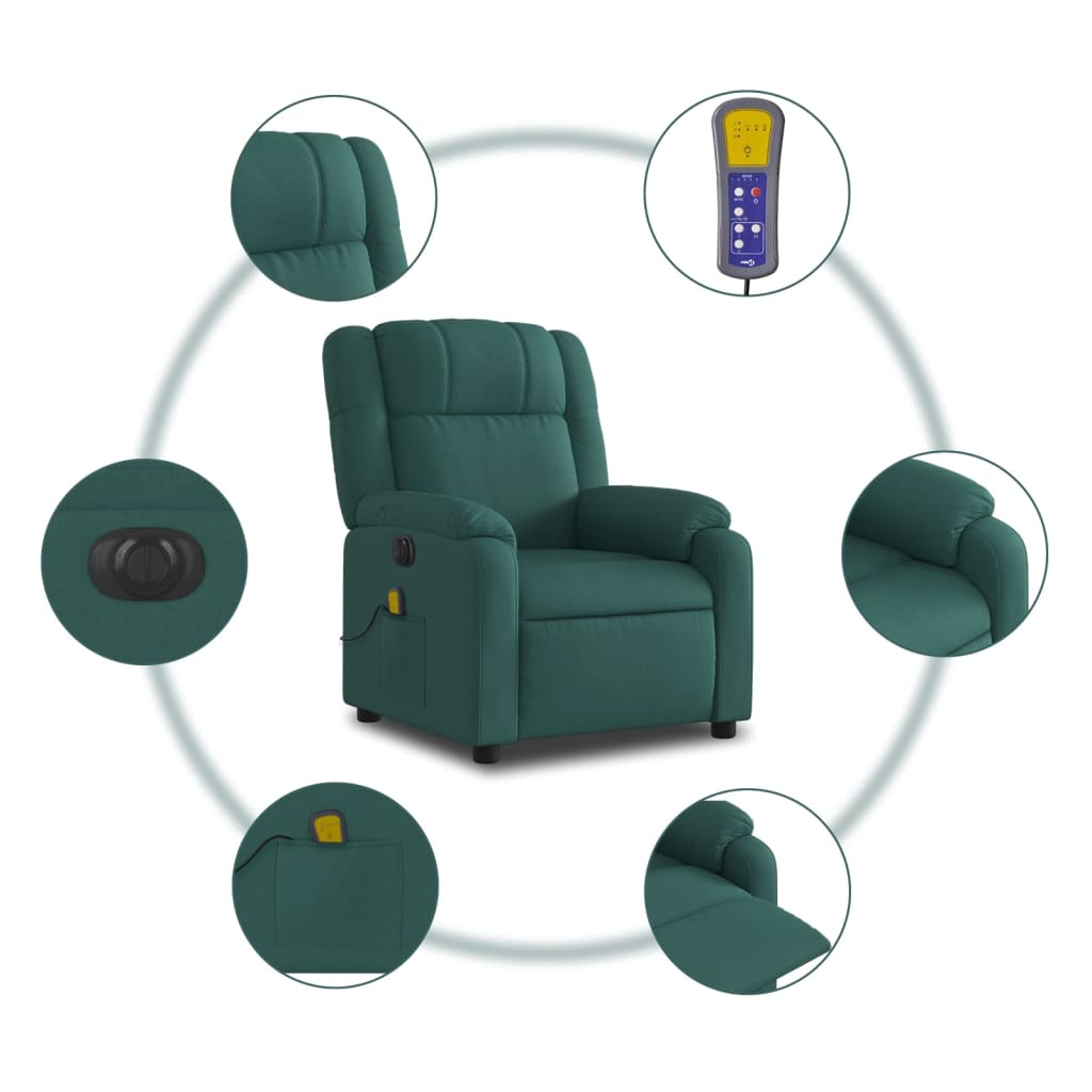 Fauteuil de massage inclinable électrique Vert foncé Tissu Fauteuils vidaXL   