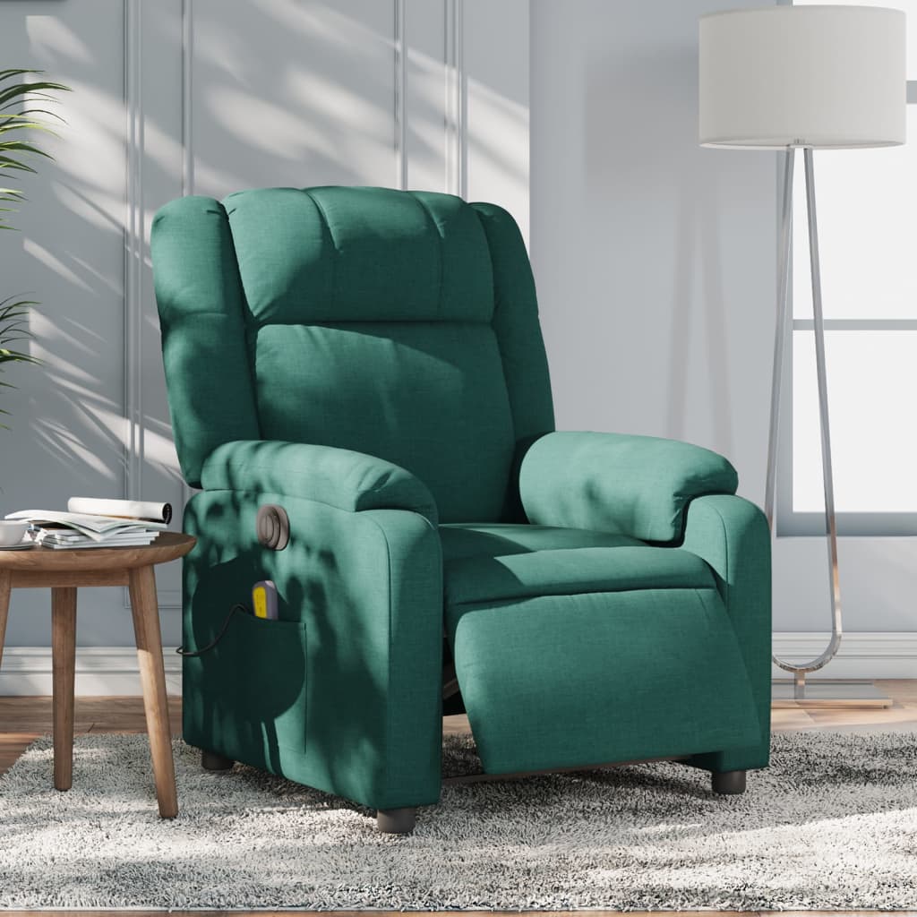 Fauteuil de massage inclinable électrique Vert foncé Tissu Fauteuils vidaXL   