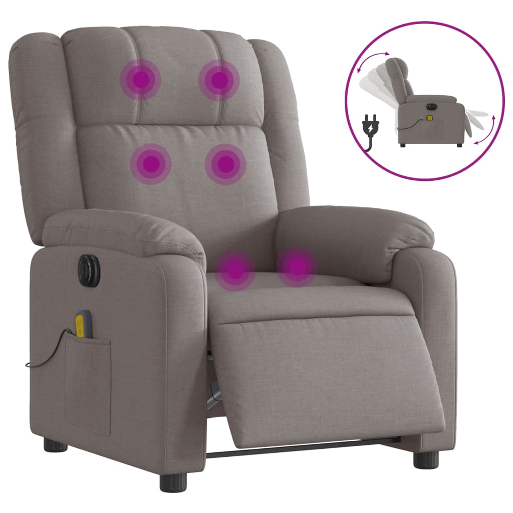 Fauteuil de massage inclinable électrique Taupe Tissu Fauteuils vidaXL   