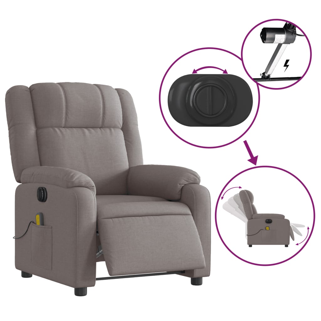 Fauteuil de massage inclinable électrique Taupe Tissu Fauteuils vidaXL   