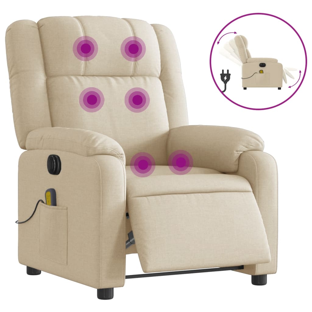 Fauteuil inclinable de massage électrique crème tissu Fauteuils vidaXL   