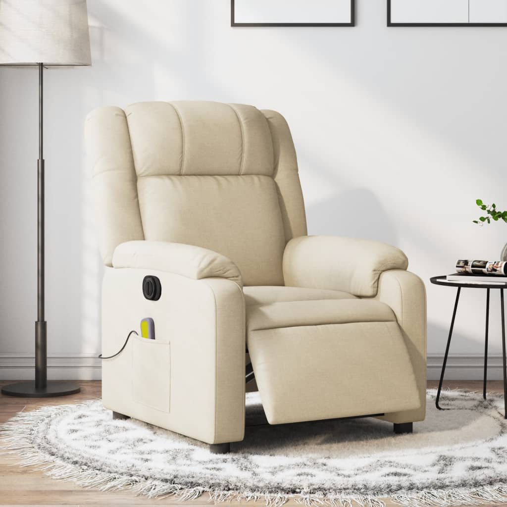 Fauteuil inclinable de massage électrique crème tissu Fauteuils vidaXL   