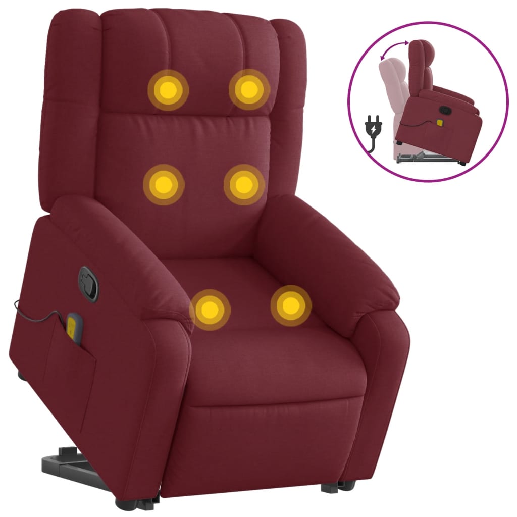 Fauteuil inclinable de massage Rouge bordeaux Tissu Fauteuils vidaXL   