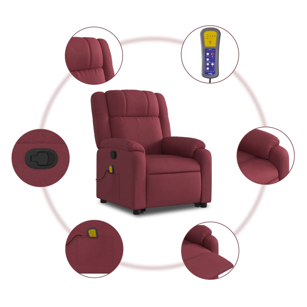 Fauteuil inclinable de massage Rouge bordeaux Tissu Fauteuils vidaXL   