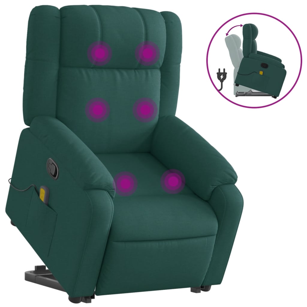 Fauteuil inclinable de massage Vert foncé Tissu Fauteuils vidaXL   