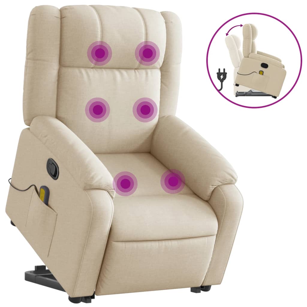 Fauteuil inclinable de massage Crème Tissu Fauteuils vidaXL   