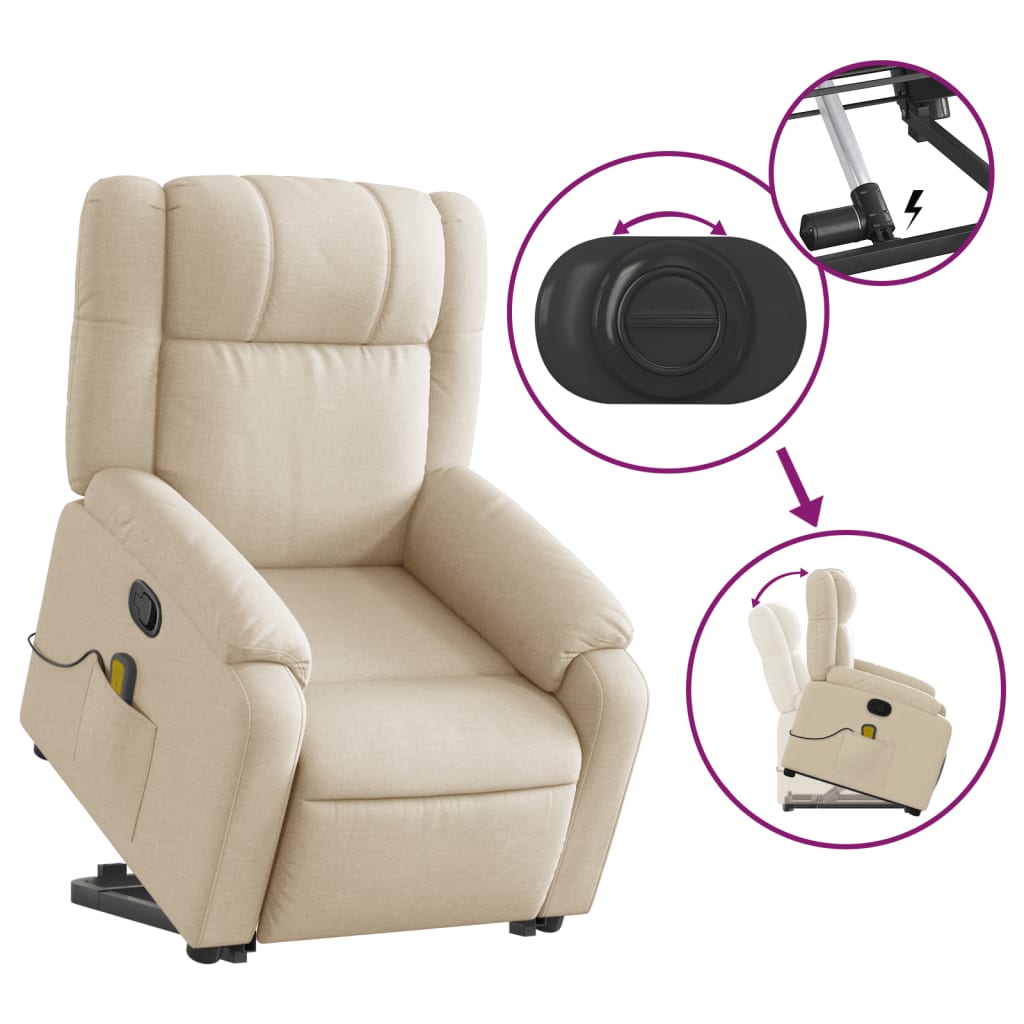 Fauteuil inclinable de massage Crème Tissu Fauteuils vidaXL   