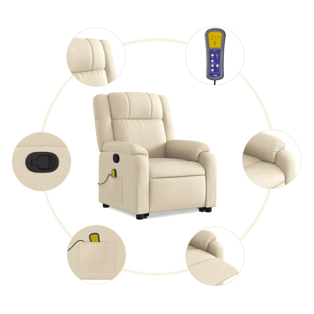 Fauteuil inclinable de massage Crème Tissu Fauteuils vidaXL   