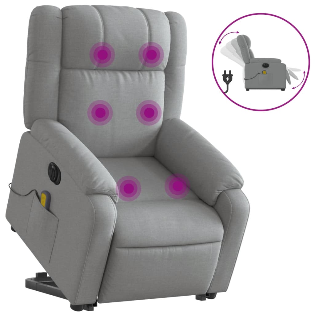 Fauteuil inclinable de massage électrique Gris clair Tissu Fauteuils vidaXL   