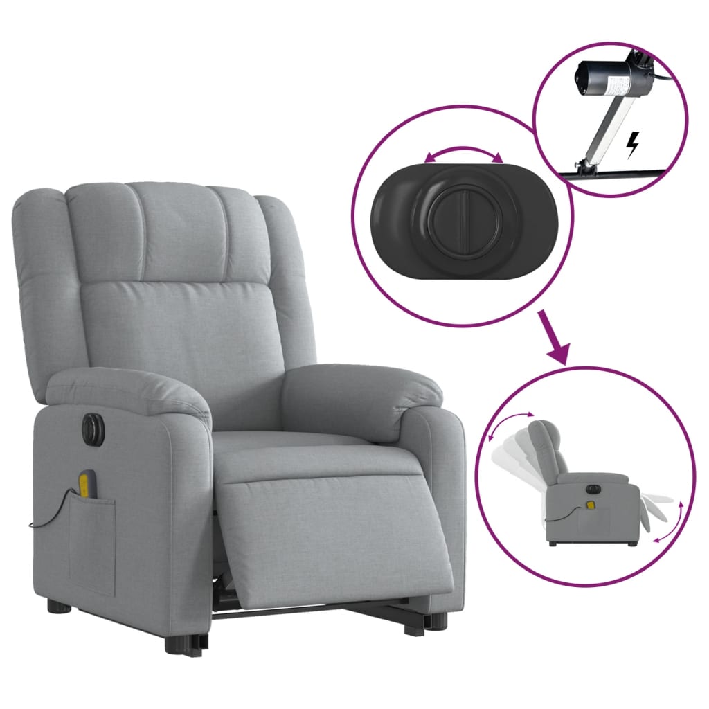 Fauteuil inclinable de massage électrique Gris clair Tissu Fauteuils vidaXL   