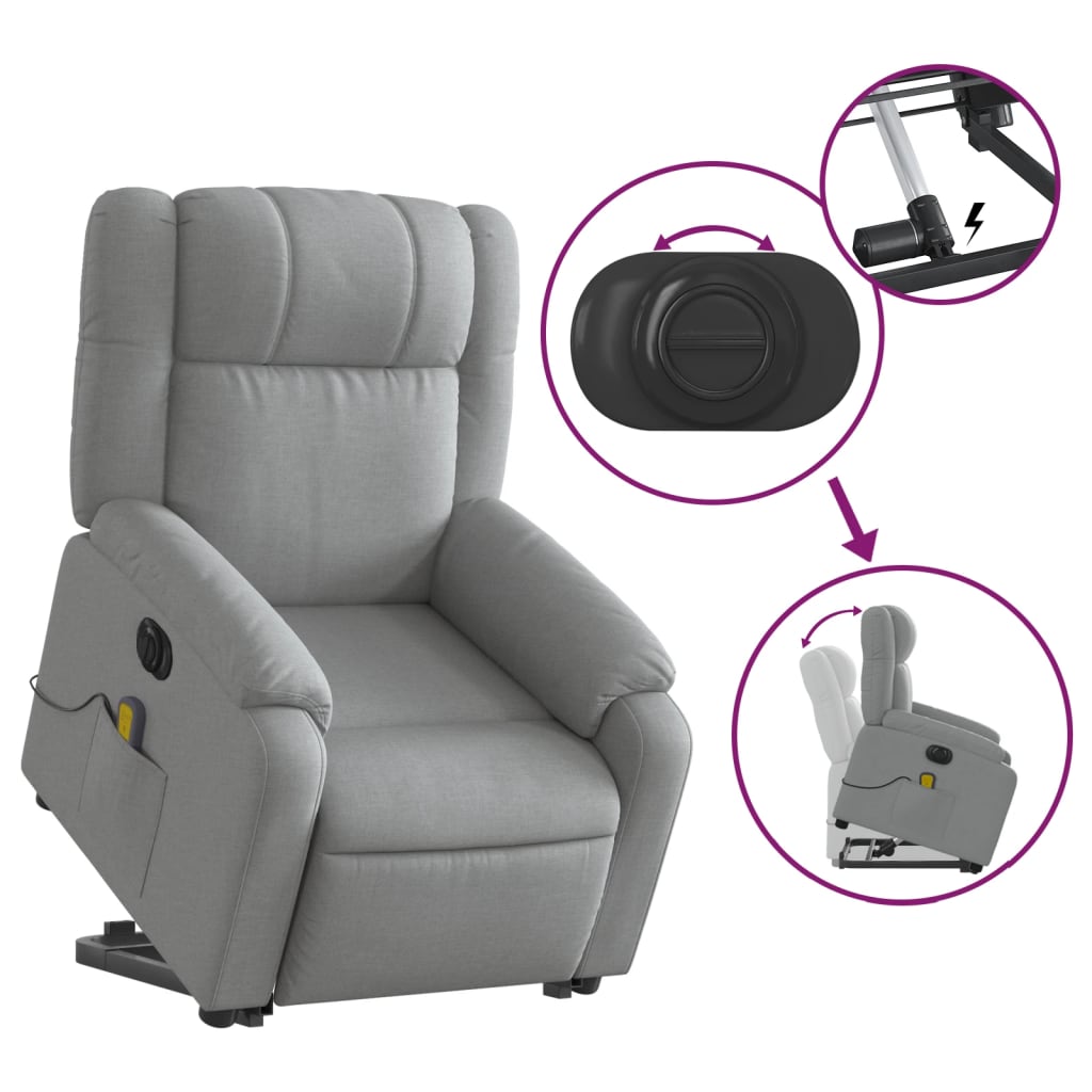 Fauteuil inclinable de massage électrique Gris clair Tissu Fauteuils vidaXL   