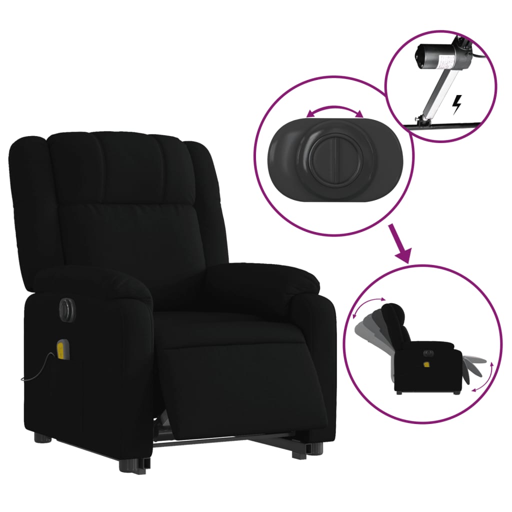 Fauteuil inclinable de massage électrique Noir Tissu Fauteuils vidaXL   