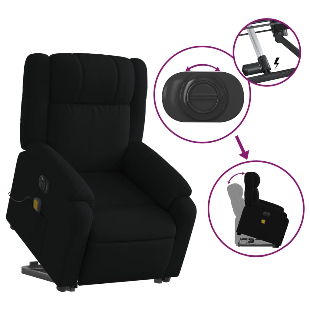 Fauteuil inclinable de massage électrique Noir Tissu Fauteuils vidaXL   