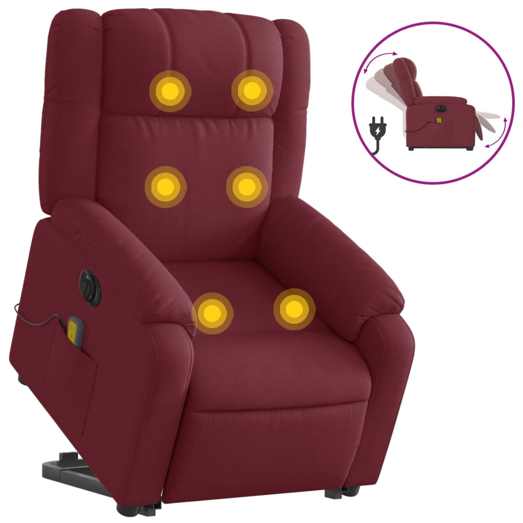 Fauteuil inclinable de massage électrique Rouge bordeaux Tissu Fauteuils vidaXL   