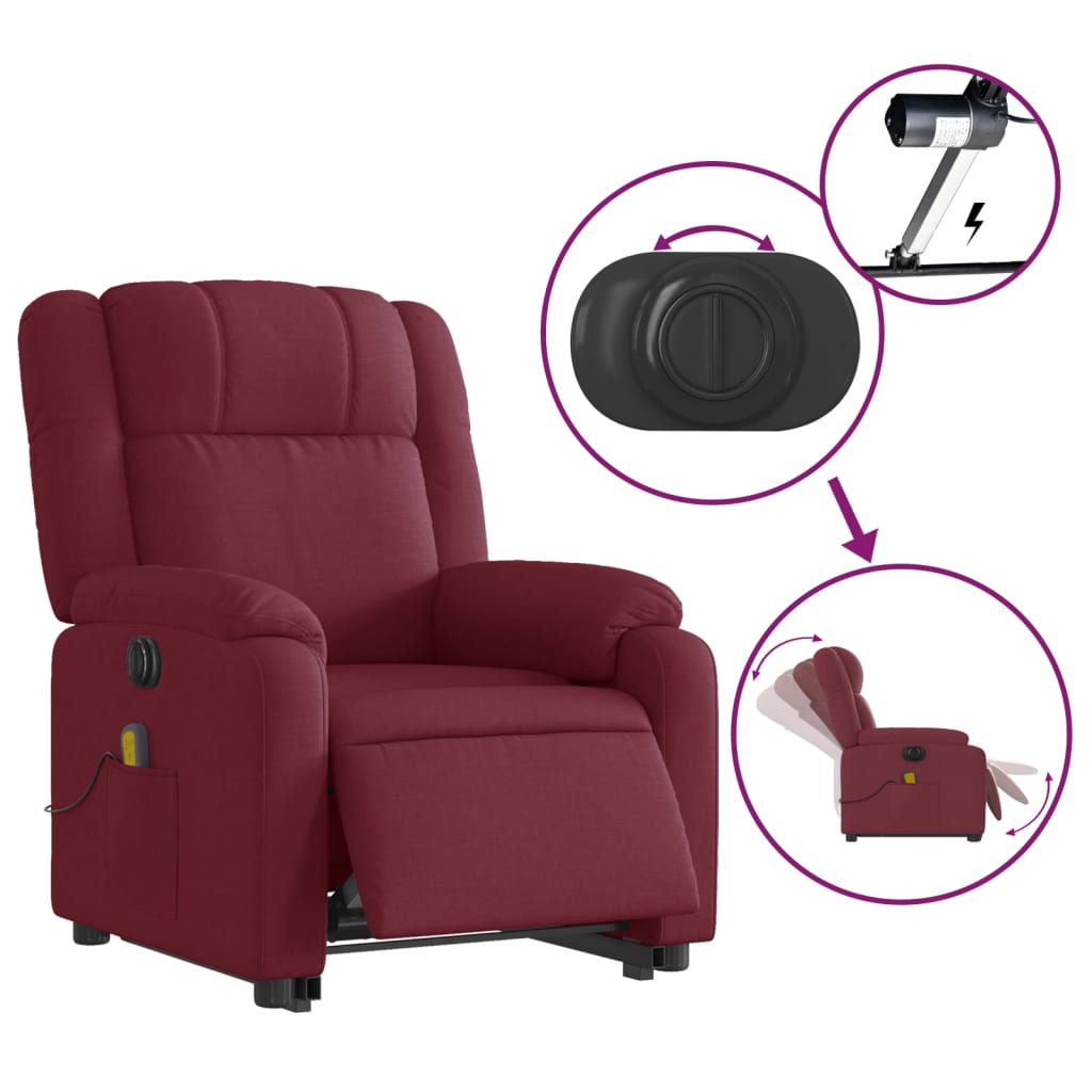 Fauteuil inclinable de massage électrique Rouge bordeaux Tissu Fauteuils vidaXL   