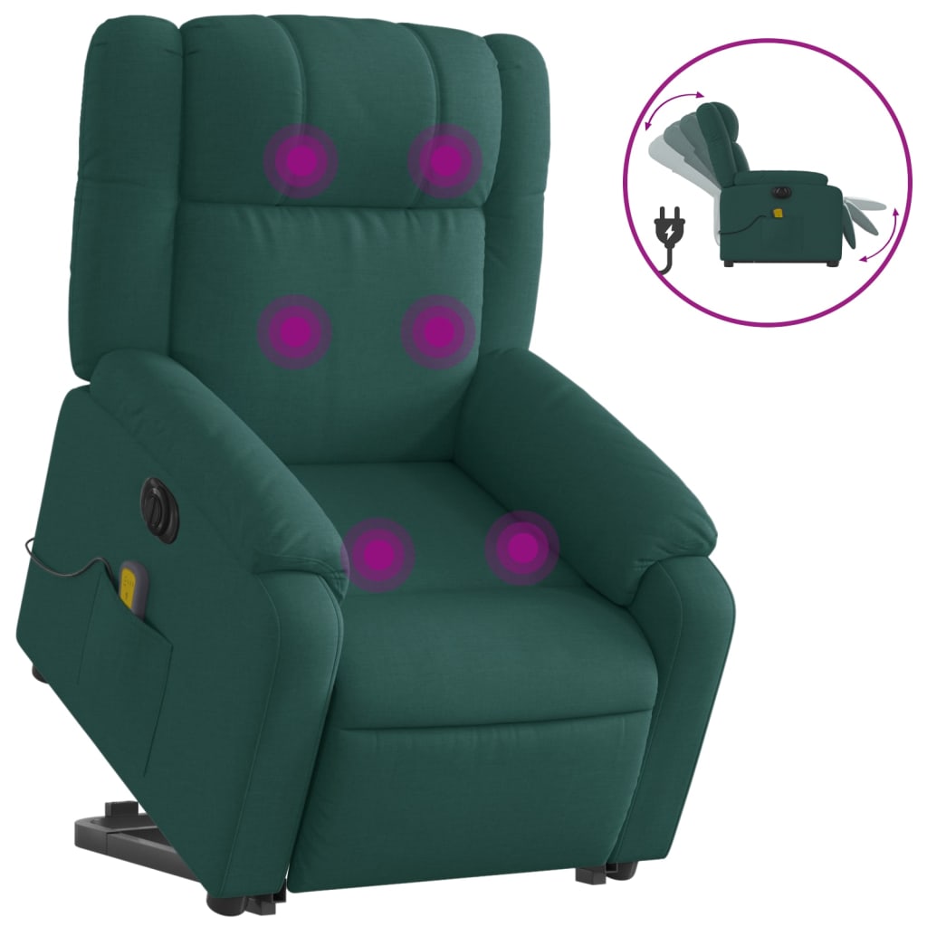 Fauteuil inclinable de massage électrique Vert foncé Tissu Fauteuils vidaXL   